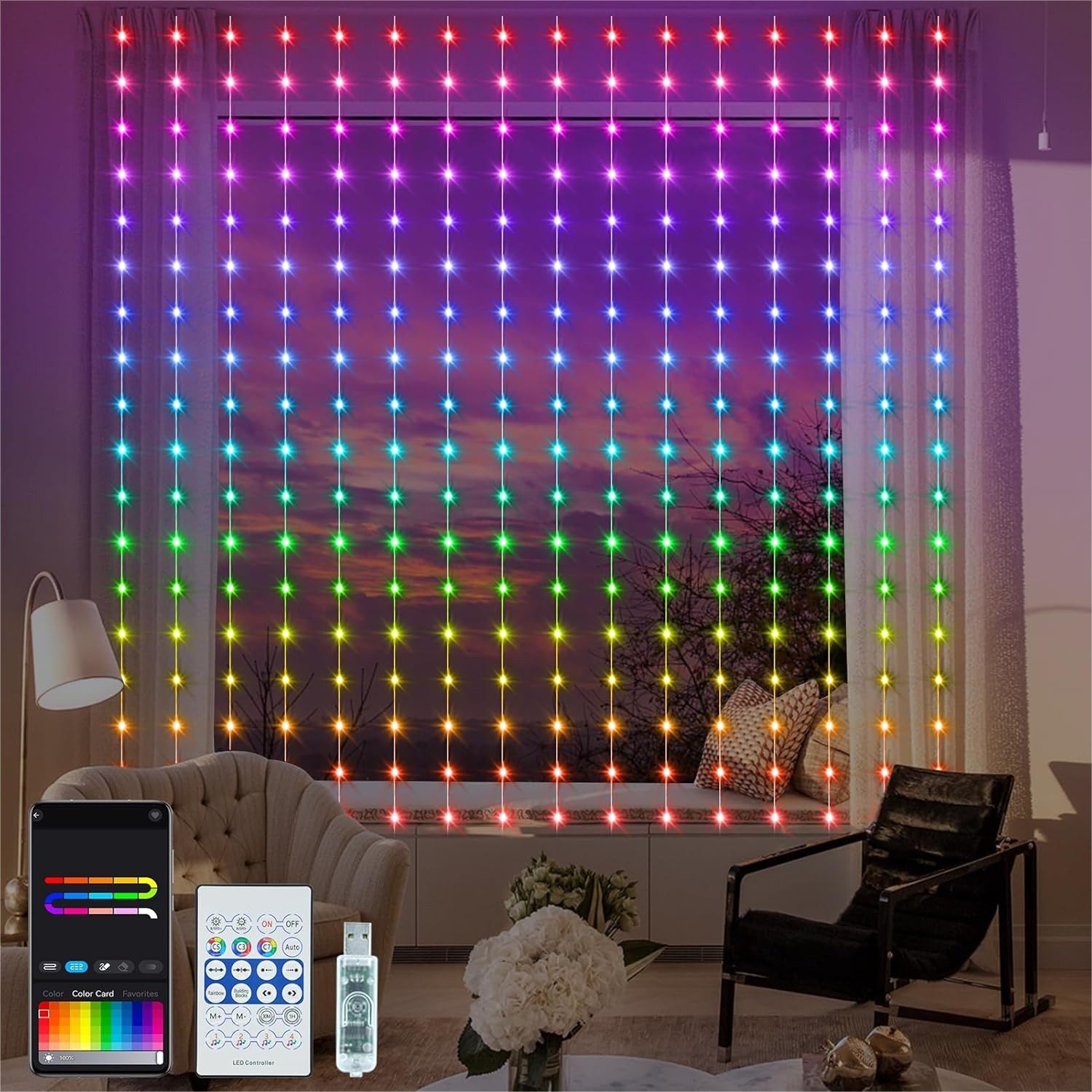 Smart Garden Usa - Smart Curtain Lights RGB 5050 Built